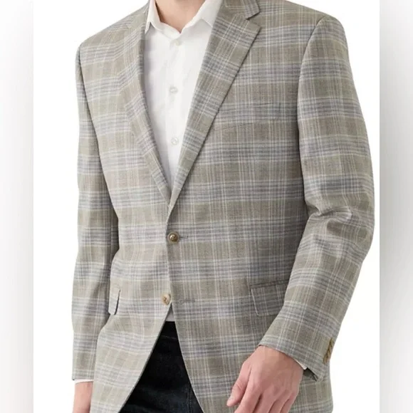 Michael Kors 38R Blue Plaid Men's Sport Coat Classic Fit Windowpane Blazer
